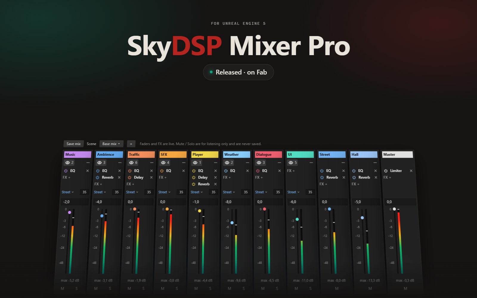 SkyDSP Mixer Pro: a mixing desk inside Unreal Engine